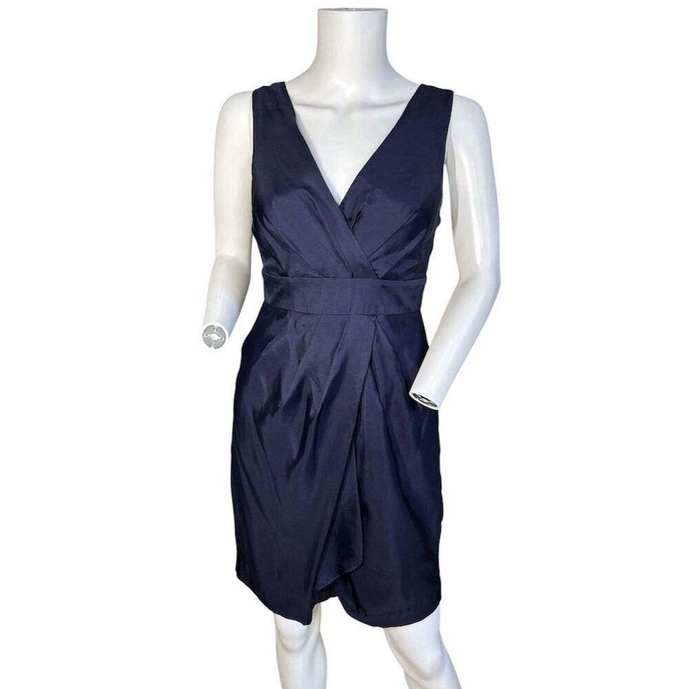 Banana Republic Women’s Navy 100% Silk Faux Wrap Tulip Cocktail Dress Size 0 P